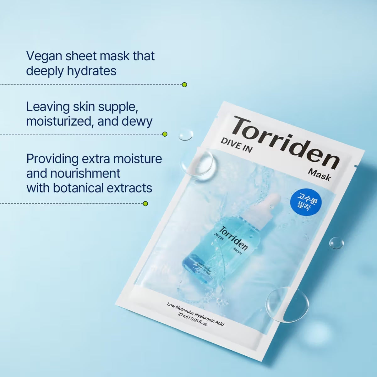 Torriden Dive In Mask - Hydrating Korean Sheet Mask with Hyaluronic Acid, Moisturizing & Soothing (27ml)