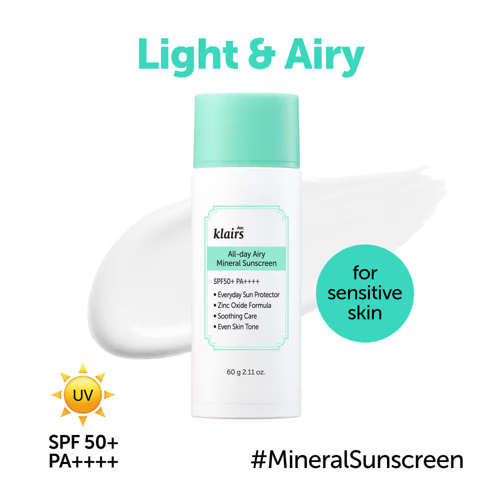 Klairs All-Day Airy Mineral Sunscreen SPF50+ PA++++ (60g)