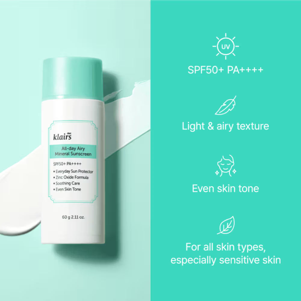 Klairs All-Day Airy Mineral Sunscreen SPF50+ PA++++ (60g)