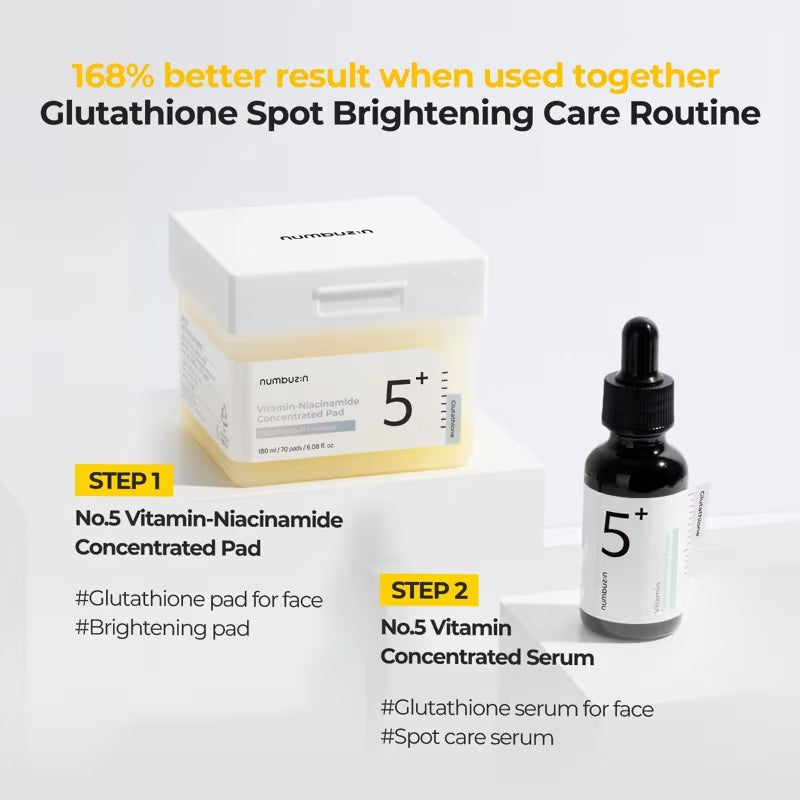 Numbuzin No.5 Vitamin-Niacinamide Concentrated Pad, Brightening Korean Toner Pads, TXA & Glutathione