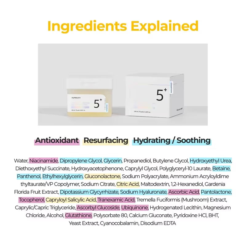 Numbuzin No.5 Vitamin-Niacinamide Concentrated Pad, Brightening Korean Toner Pads, TXA & Glutathione